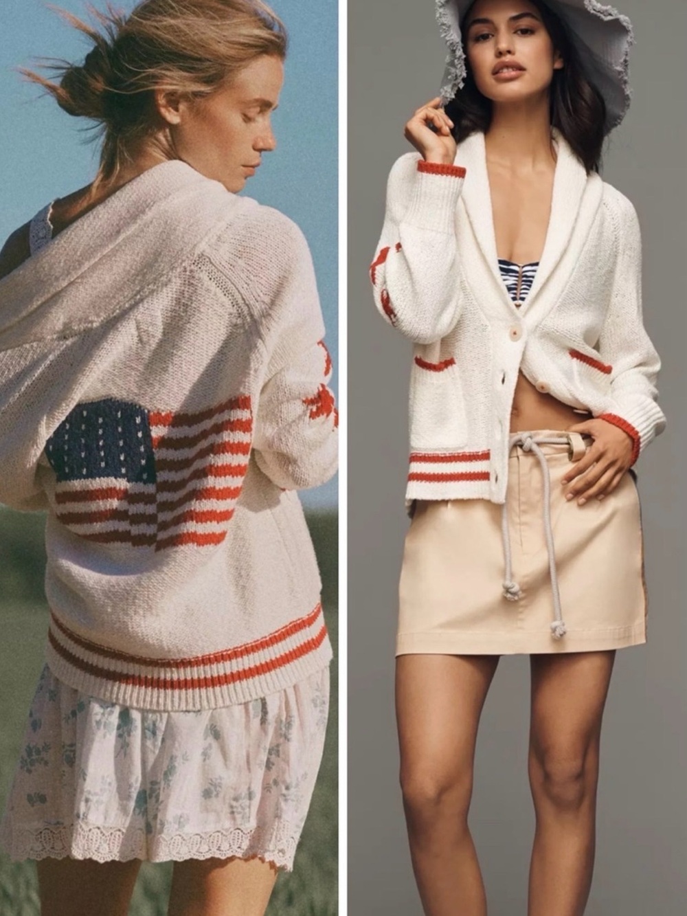 NWT Anthropologie Maeve Knit Cardigan with American Flag Motif